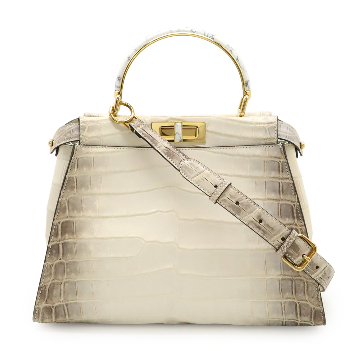 FENDI フェンディ ピーカブー アイコニック ミディアム コッコ ヒマラヤ ハンドバッグ 2WAY ショルダーバッグ クロコ ホワイト ゴールド