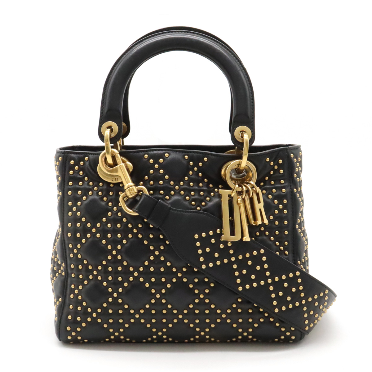Christian Dior クリスチャン ディオール レディディオール M ミディアム スタッズ ハンドバッグ 2WAY ショルダーバッグ レザー ブラック
